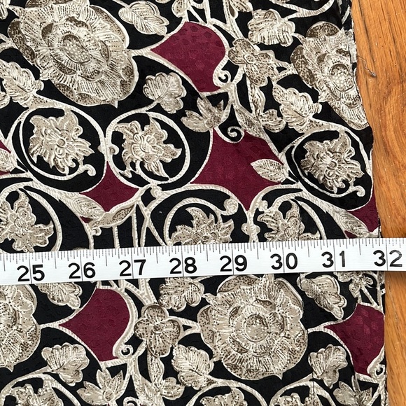 Adrianna Papell 100% Silk Caftan Black Tan Maroon Print One Size Kaftan Vintage - Picture 7 of 16